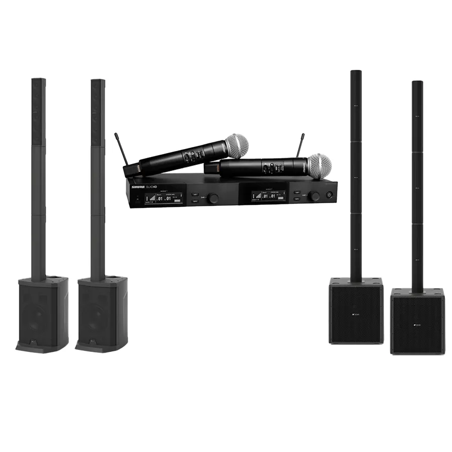 Pack sonorisation 300 personnes avec enceintes KGEAR GP12A et GP8A et micros mains sans fil Shure SLXD pour conférences et événements